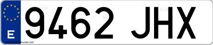 Ejemplo de matrícula española 9462 JHX