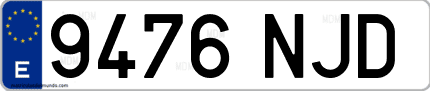 Ejemplo de matrícula de coche ordinaria 9476 NJD