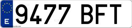 Ejemplo de matrícula de coche ordinaria 9477 BFT