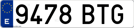 Ejemplo de matrícula de coche ordinaria 9478 BTG