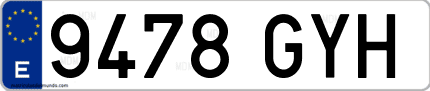 Ejemplo de matrícula de coche ordinaria 9478 GYH