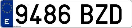 Ejemplo de matrícula española 9486 BZD