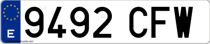 Ejemplo de matrícula de coche ordinaria 9492 CFW