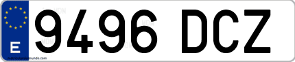 Ejemplo de matrícula de coche ordinaria 9496 DCZ