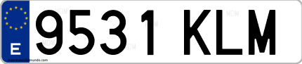 Ejemplo de matrícula de coche ordinaria 9531 KLM