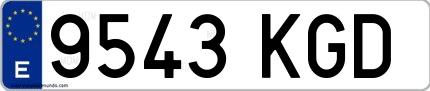 Ejemplo de matrícula de coche ordinaria 9543 KGD