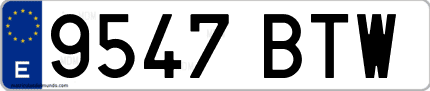 Ejemplo de matrícula de coche ordinaria 9547 BTW