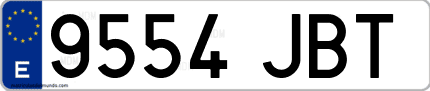 Ejemplo de matrícula de coche ordinaria 9554 JBT