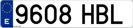 Ejemplo de matrícula española 9608 HBL