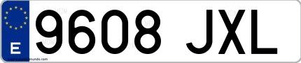 Ejemplo de matrícula de coche ordinaria 9608 JXL