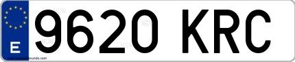 Ejemplo de matrícula de coche ordinaria 9620 KRC