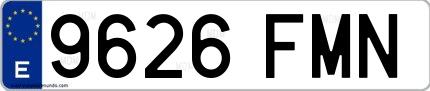 Ejemplo de matrícula española 9626 FMN