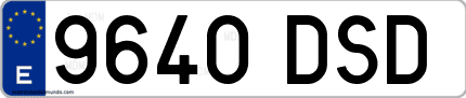 Ejemplo de matrícula de coche ordinaria 9640 DSD