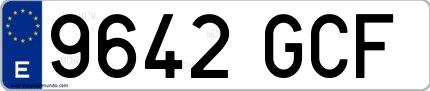 Ejemplo de matrícula española 9642 GCF