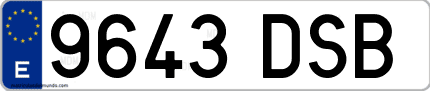 Ejemplo de matrícula de coche ordinaria 9643 DSB
