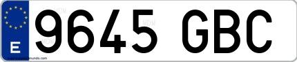 Ejemplo de matrícula de coche ordinaria 9645 GBC