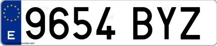 Ejemplo de matrícula española 9654 BYZ