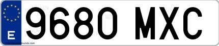 Ejemplo de matrícula española 9680 MXC