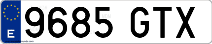 Ejemplo de matrícula de coche ordinaria 9685 GTX