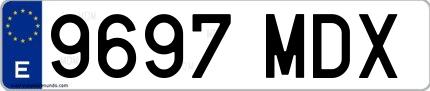 Ejemplo de matrícula de coche ordinaria 9697 MDX