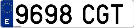 Ejemplo de matrícula española 9698 CGT
