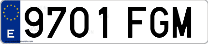 Ejemplo de matrícula de coche ordinaria 9701 FGM