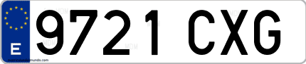 Ejemplo de matrícula de coche ordinaria 9721 CXG