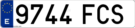 Ejemplo de matrícula de coche ordinaria 9744 FCS