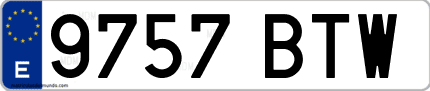 Ejemplo de matrícula de coche ordinaria 9757 BTW