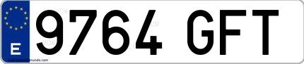 Ejemplo de matrícula española 9764 GFT