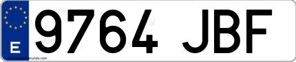Ejemplo de matrícula española 9764 JBF