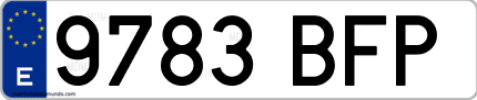 Ejemplo de matrícula de coche ordinaria 9783 BFP