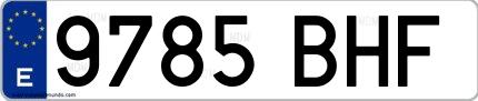 Ejemplo de matrícula española 9785 BHF