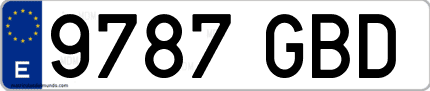 Ejemplo de matrícula de coche ordinaria 9787 GBD