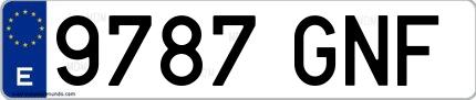 Ejemplo de matrícula española 9787 GNF