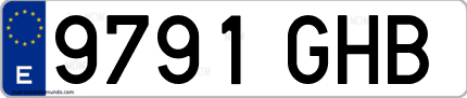 Ejemplo de matrícula de coche ordinaria 9791 GHB