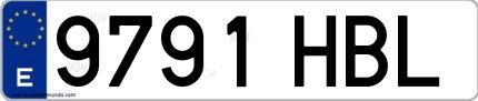 Ejemplo de matrícula española 9791 HBL