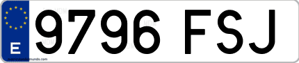 Ejemplo de matrícula de coche ordinaria 9796 FSJ