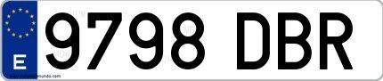 Ejemplo de matrícula de coche ordinaria 9798 DBR
