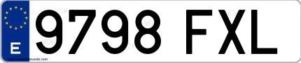 Ejemplo de matrícula española 9798 FXL
