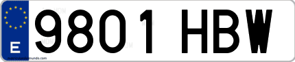 Ejemplo de matrícula de coche ordinaria 9801 HBW