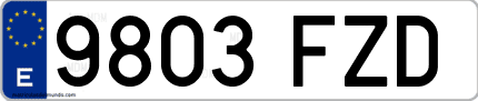 Ejemplo de matrícula de coche ordinaria 9803 FZD