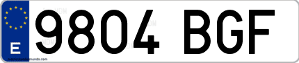 Ejemplo de matrícula de coche ordinaria 9804 BGF