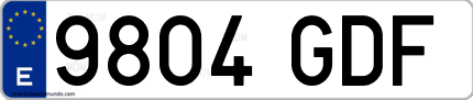 Ejemplo de matrícula de coche ordinaria 9804 GDF