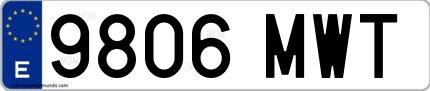 Ejemplo de matrícula española 9806 MWT