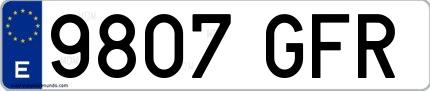 Ejemplo de matrícula española 9807 GFR