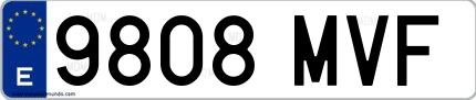Ejemplo de matrícula española 9808 MVF
