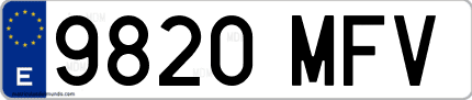 Ejemplo de matrícula de coche ordinaria 9820 MFV