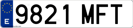 Ejemplo de matrícula de coche ordinaria 9821 MFT