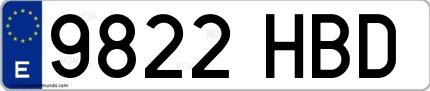 Ejemplo de matrícula española 9822 HBD